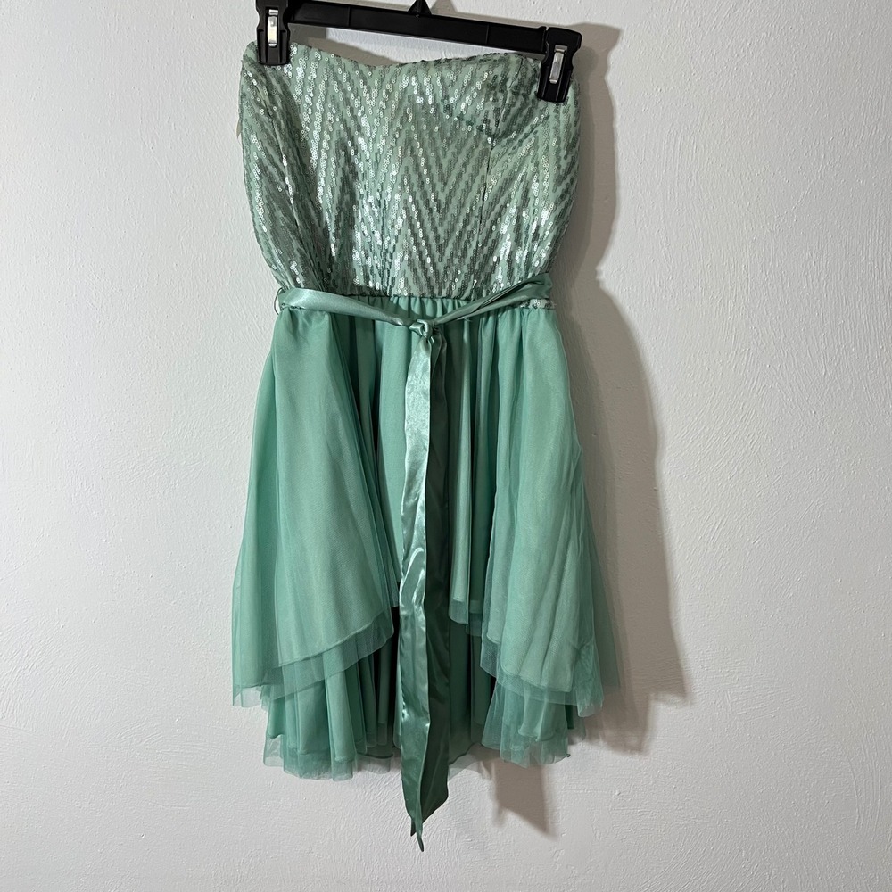 By & By Mint Green Strapless Sequin Chevron Tulle Party Dress Junior 13 Coastal